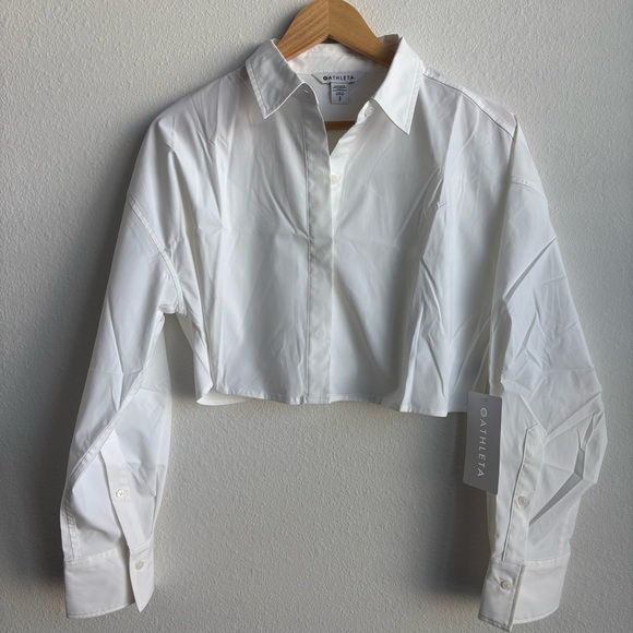 NWT Athleta Midday Cropped Poplin Shirt Bright White Crisp Collared Button-Down - Picture 6 of 12